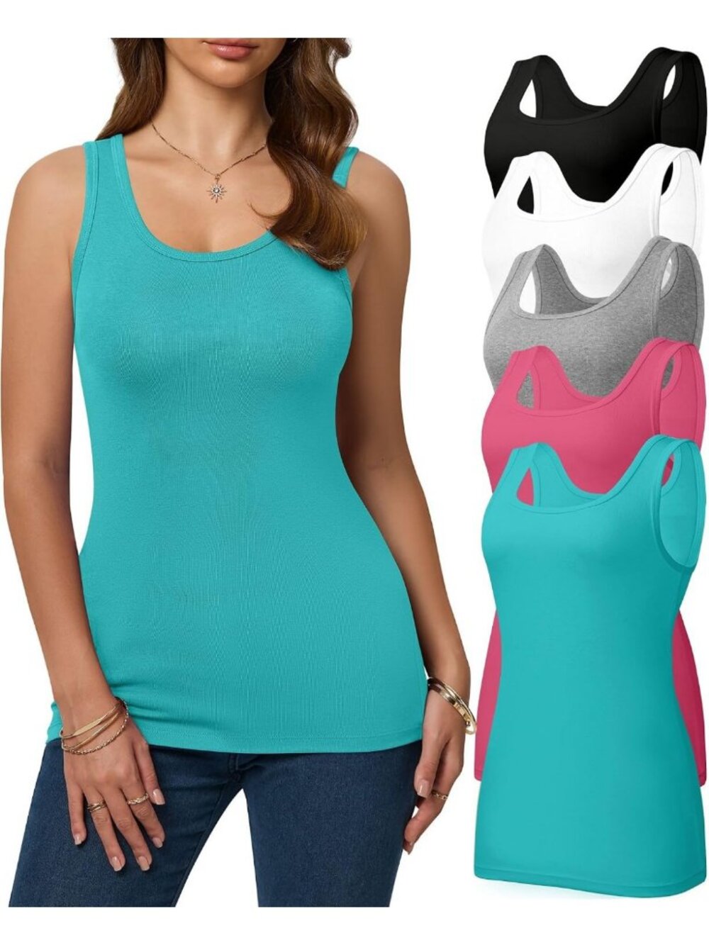 5 Pack Women's Slim Fit Scoop Neck Tank Tops - Basic Casual Essentials